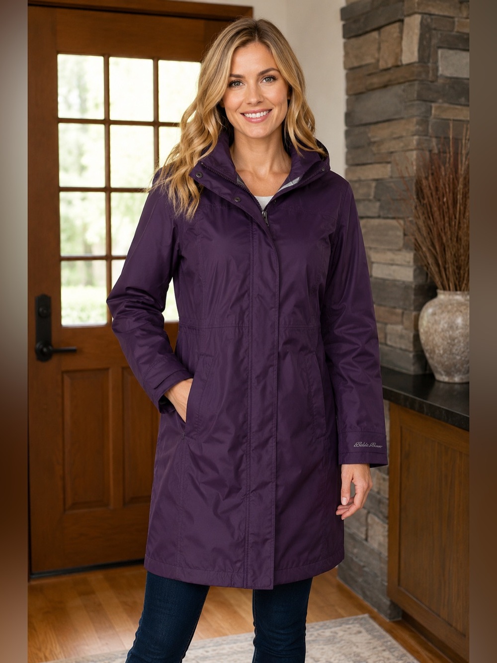 Title: Eddie Bauer Women’s XS Purple Hooded Weather-Resistant Long Coat